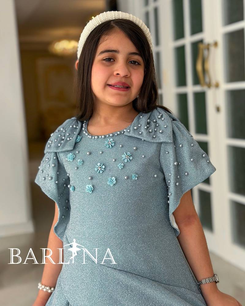 Pink midi dress for girls decorated with small roses