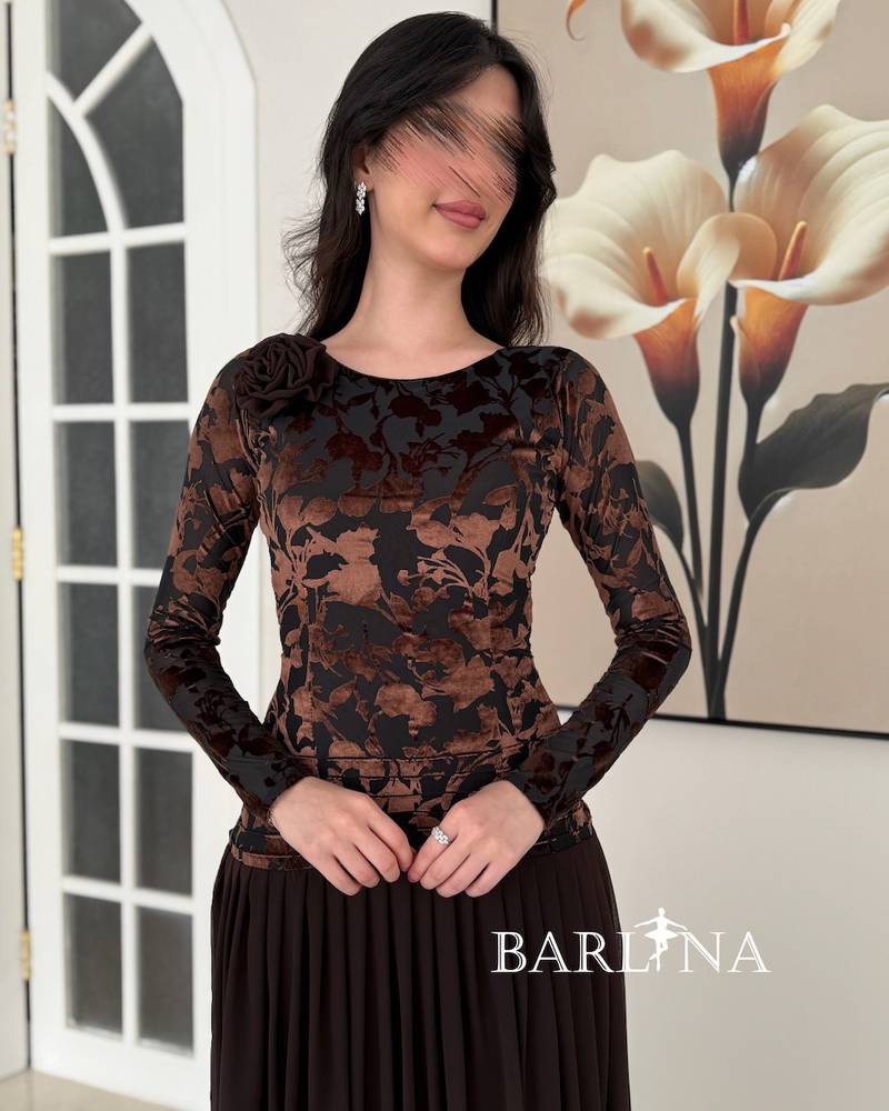 Elegant brown dress with a corset-style top