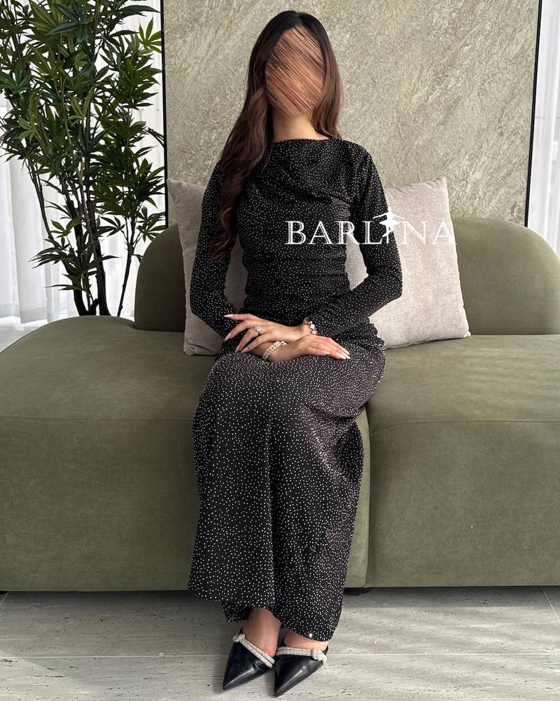Black Shiny Long Sleeve Dress