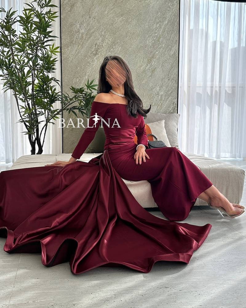 Royal burgundy long dress with luxurious tail