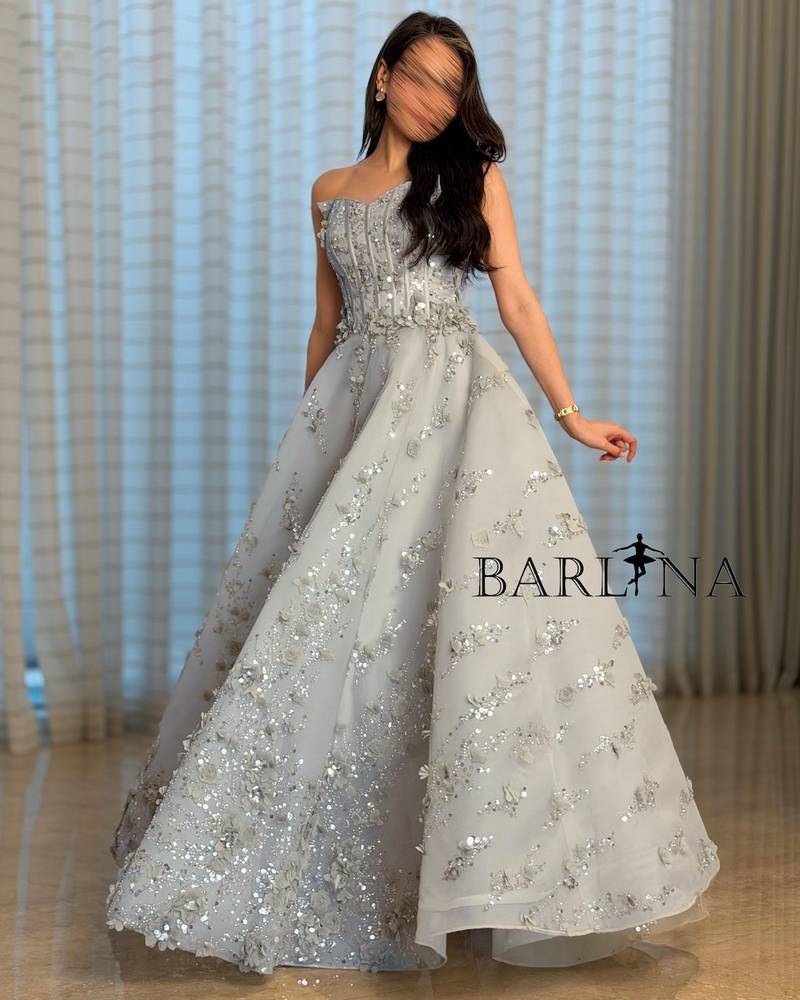 Gray evening corset dress with sequin accents