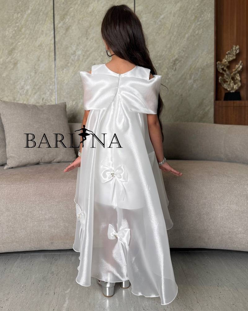 Girls' white dress with a back train design