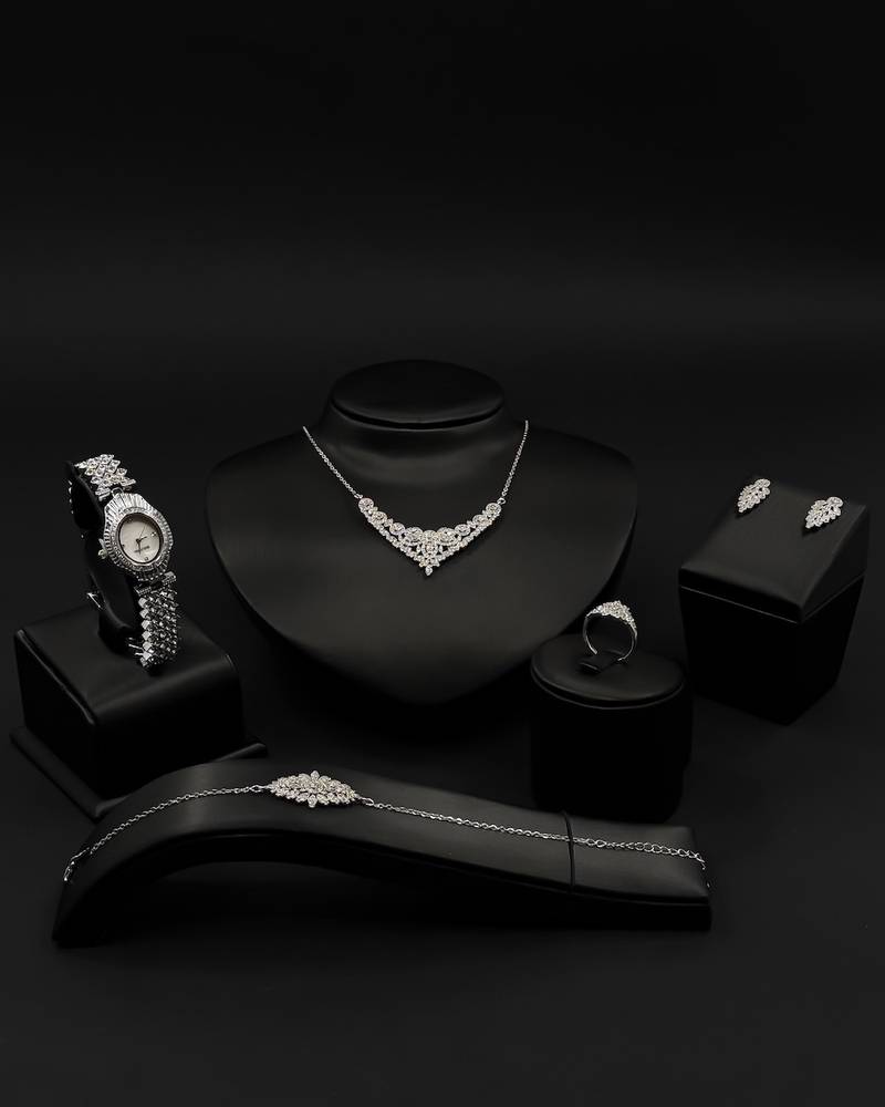 A matching accessory set with a sophisticated shine