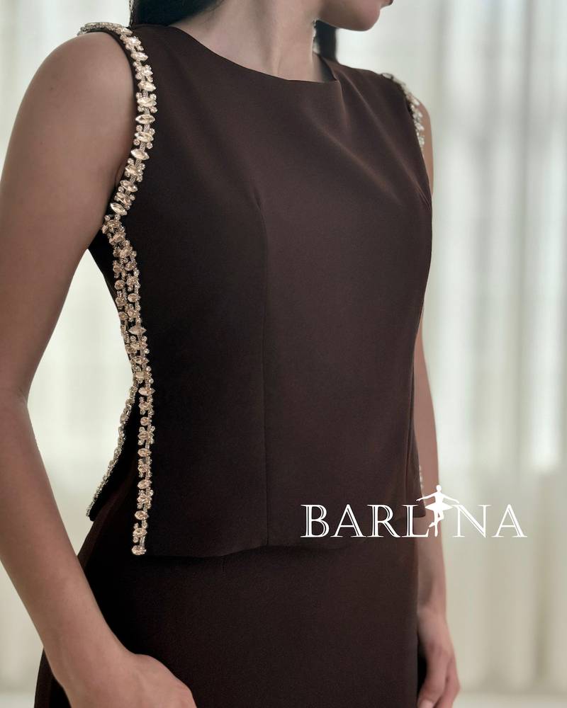 Soft brown sleeveless dress with side details