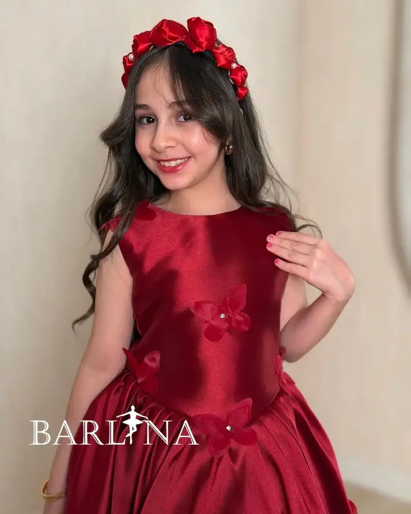 فستان سهرة أحمر بناتي فاخر بذيل خلفي