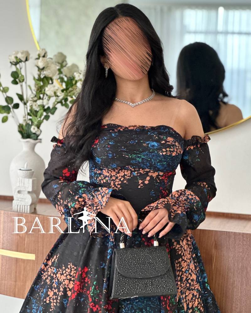 Black Off Shoulder Dress with Colorful Patterns