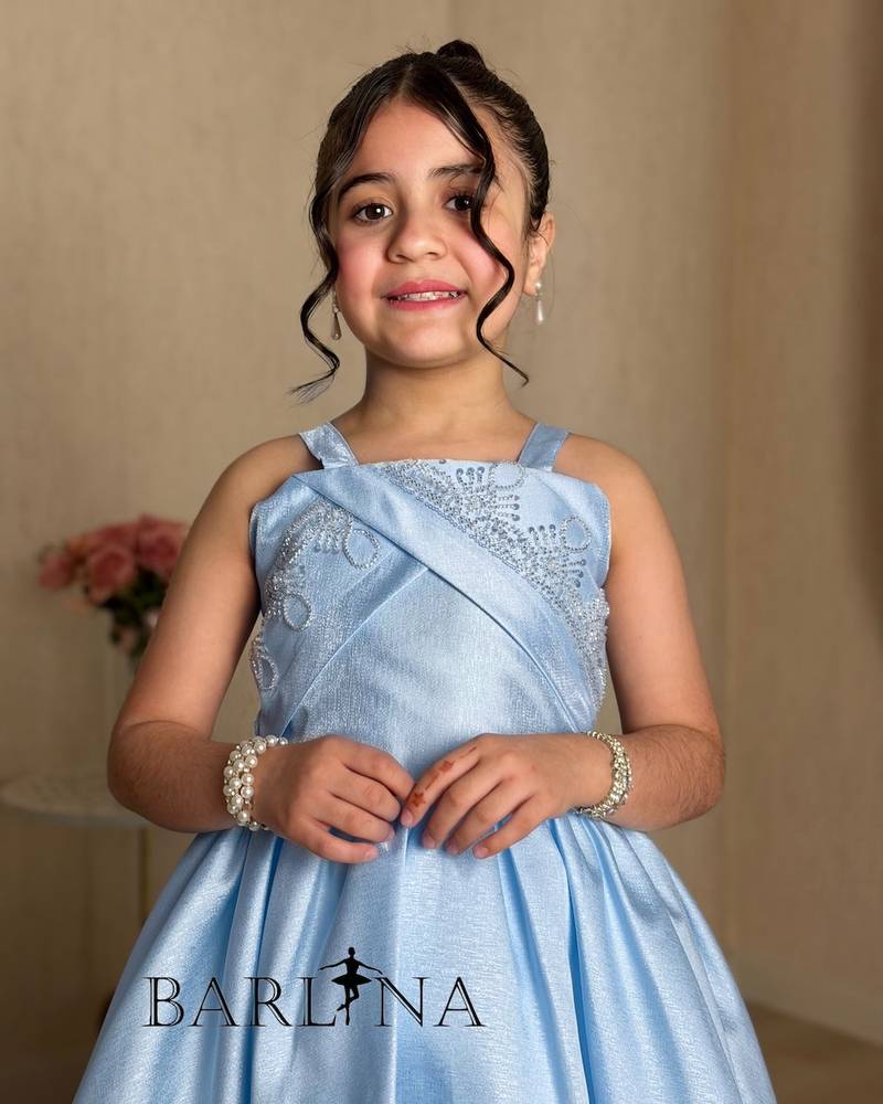 Girls' light blue puffy sleeveless dress