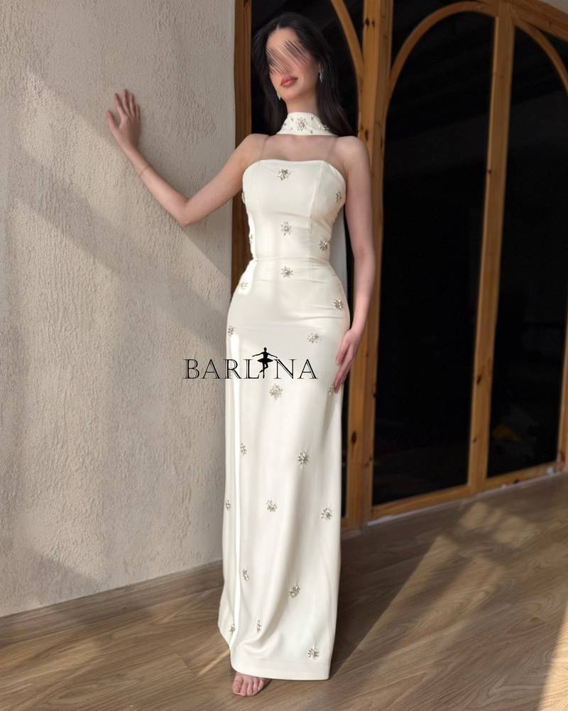 Off-white dress with scattered crystal roses