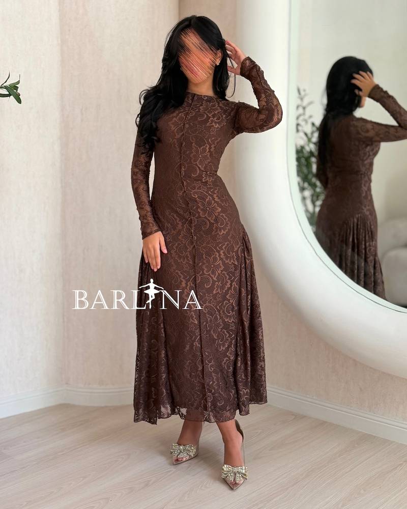 Soft brown lace midi dress