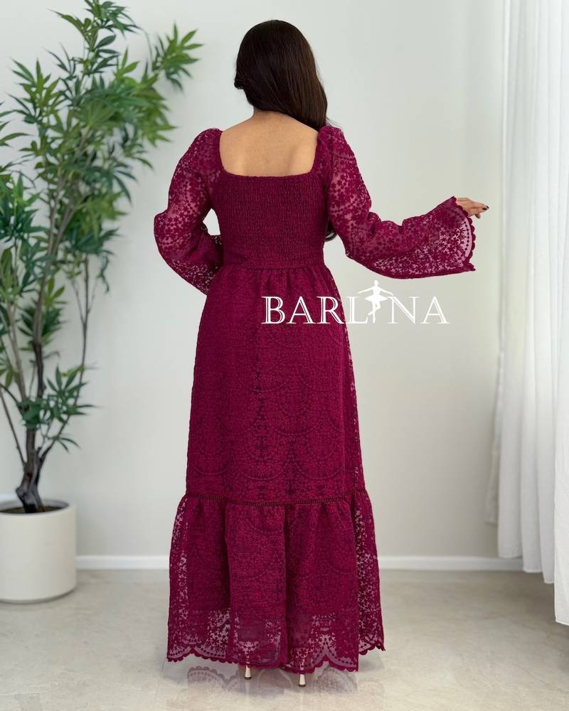 Women's fuchsia lace dress with front buttons