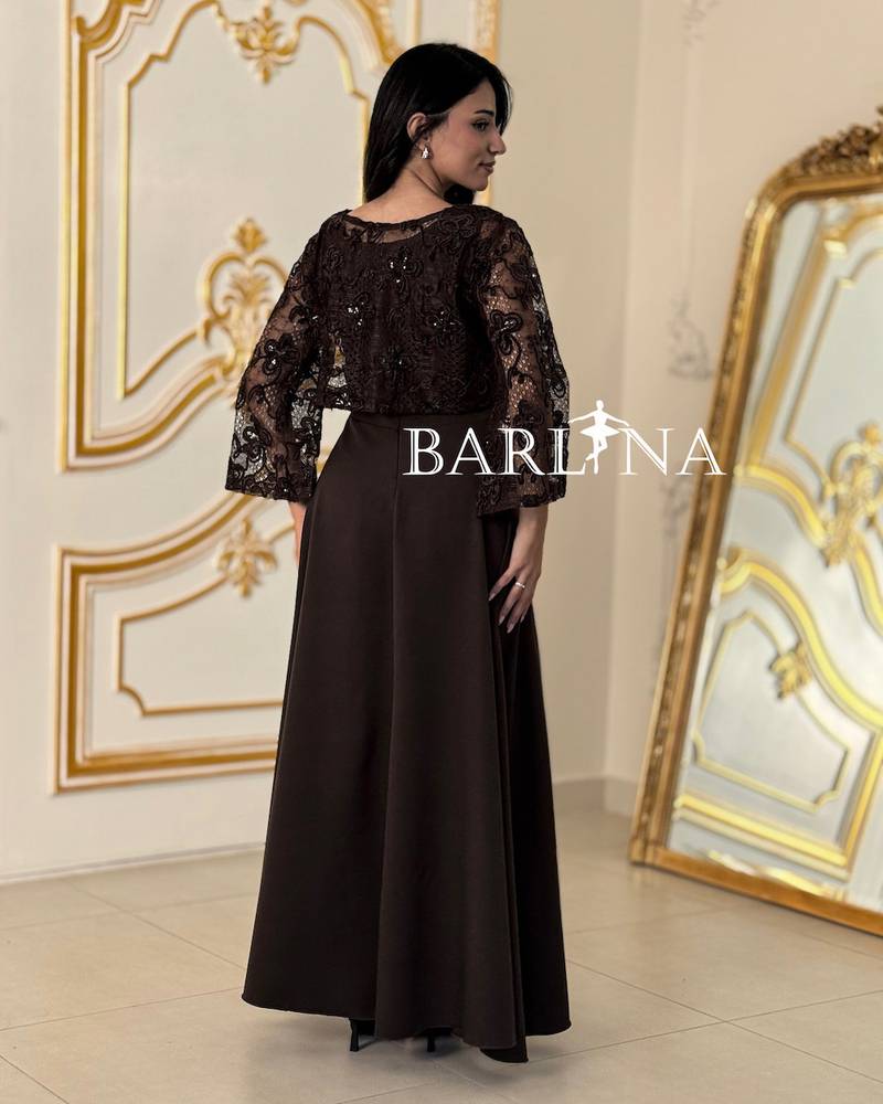Long Brown dress with a lace overlay