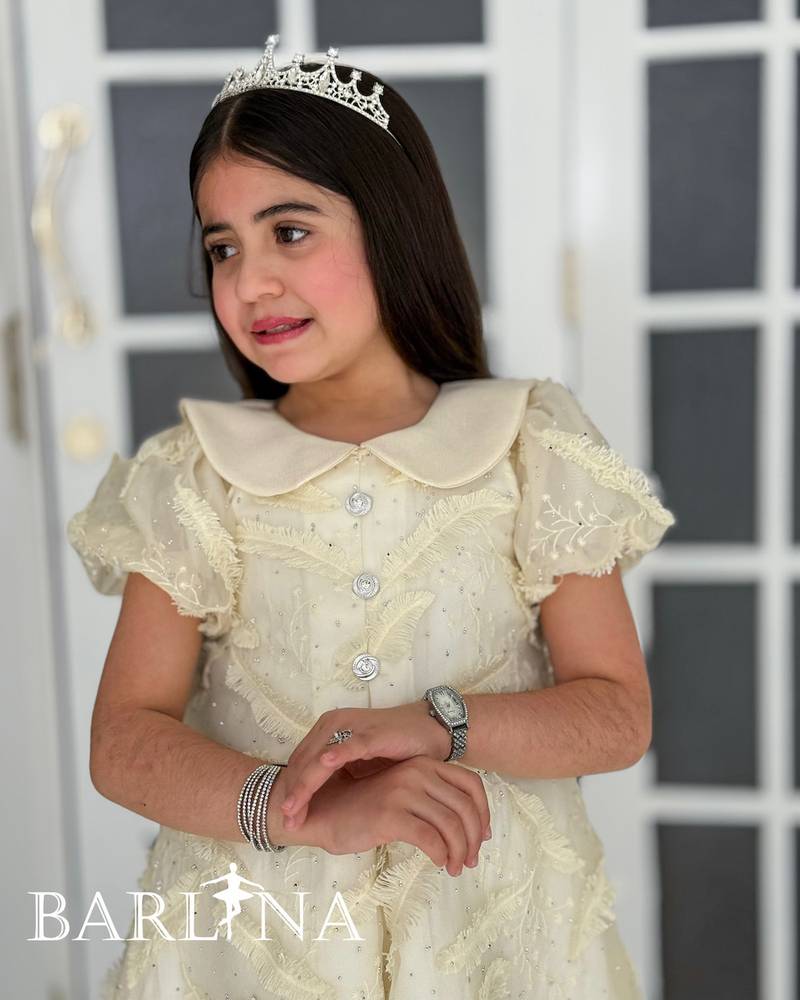 Elegant beige embroidered girls dress