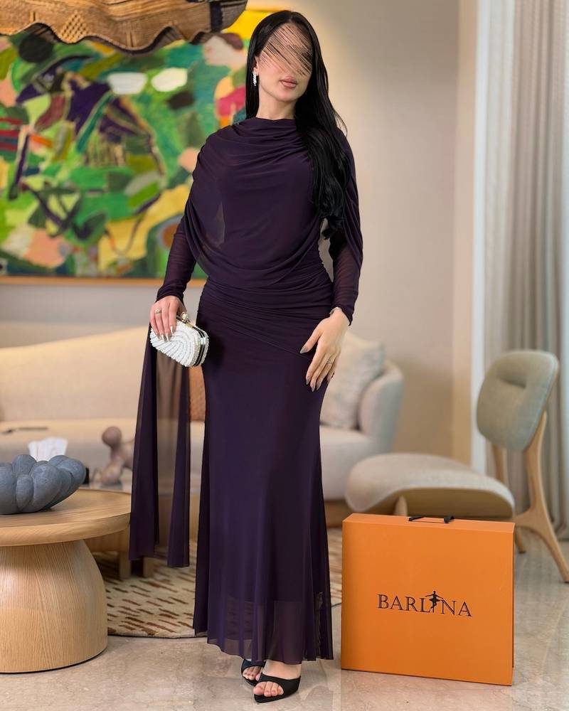 Dark purple dress with long sheer sleeves