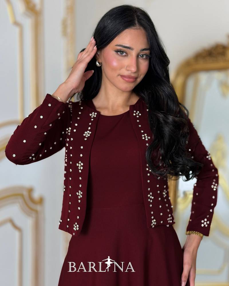 Elegant dress with a crystal-embellished jacket