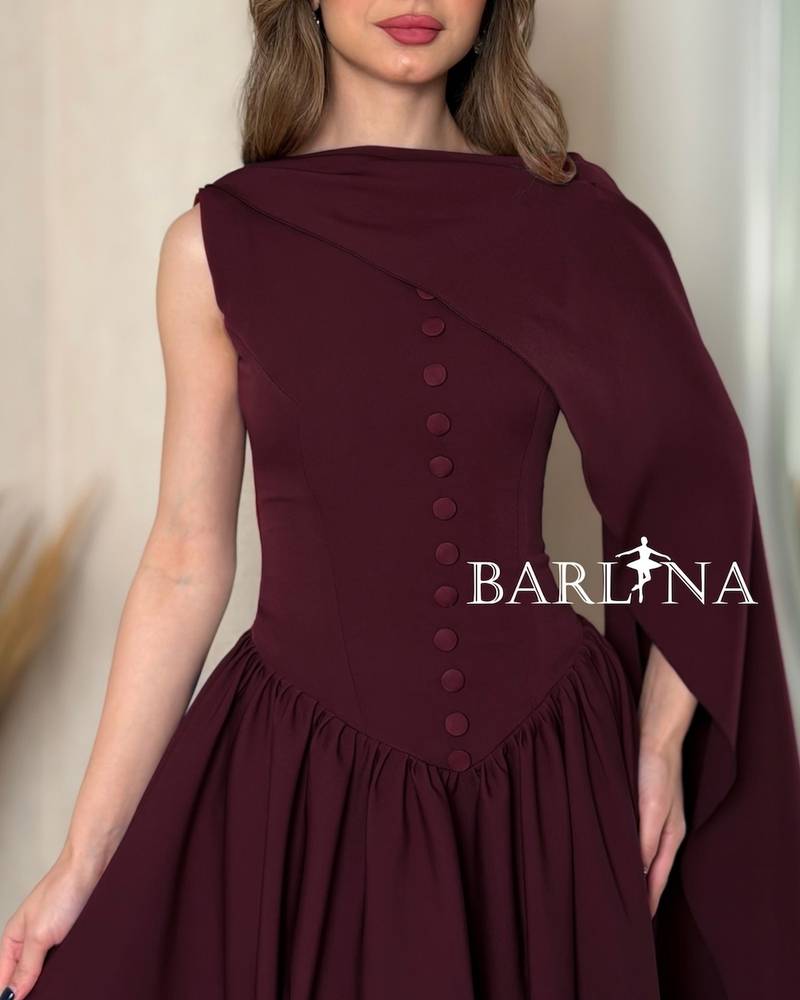 Soft burgundy midi dress with front buttons