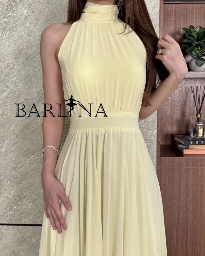 Soft pastel yellow long dress