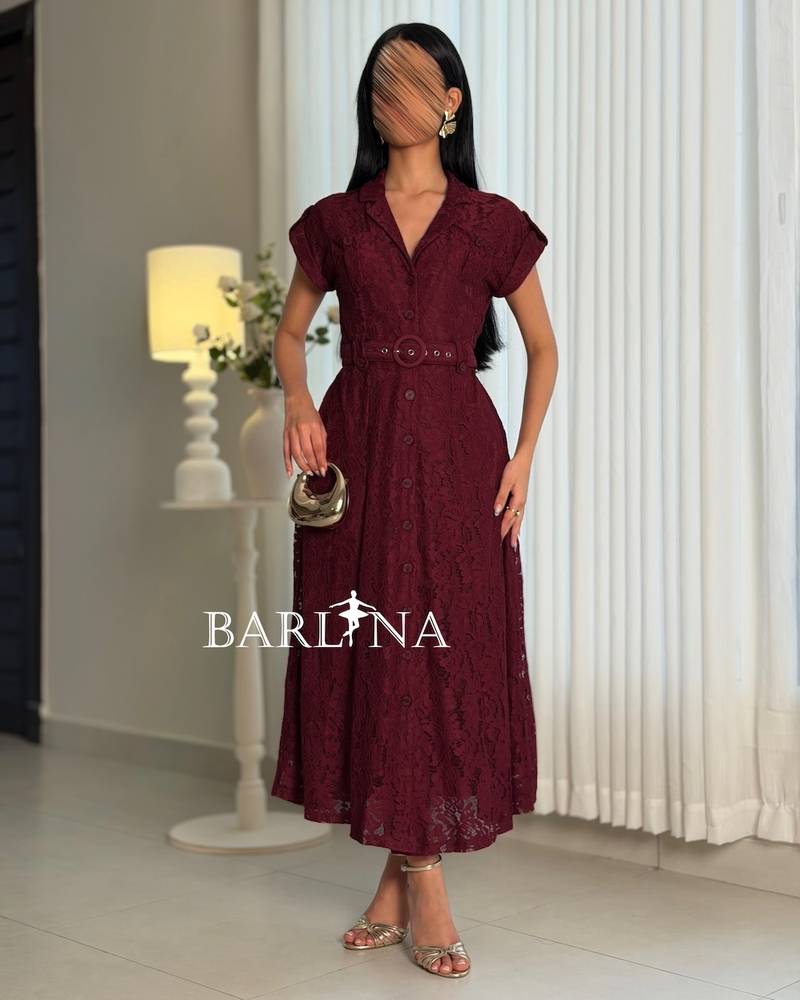 Burgundy lace dress with belt