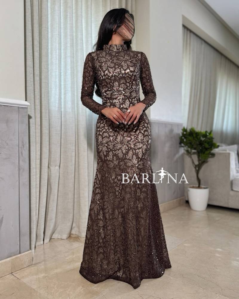 Luxurious brown dress with an elegant open back