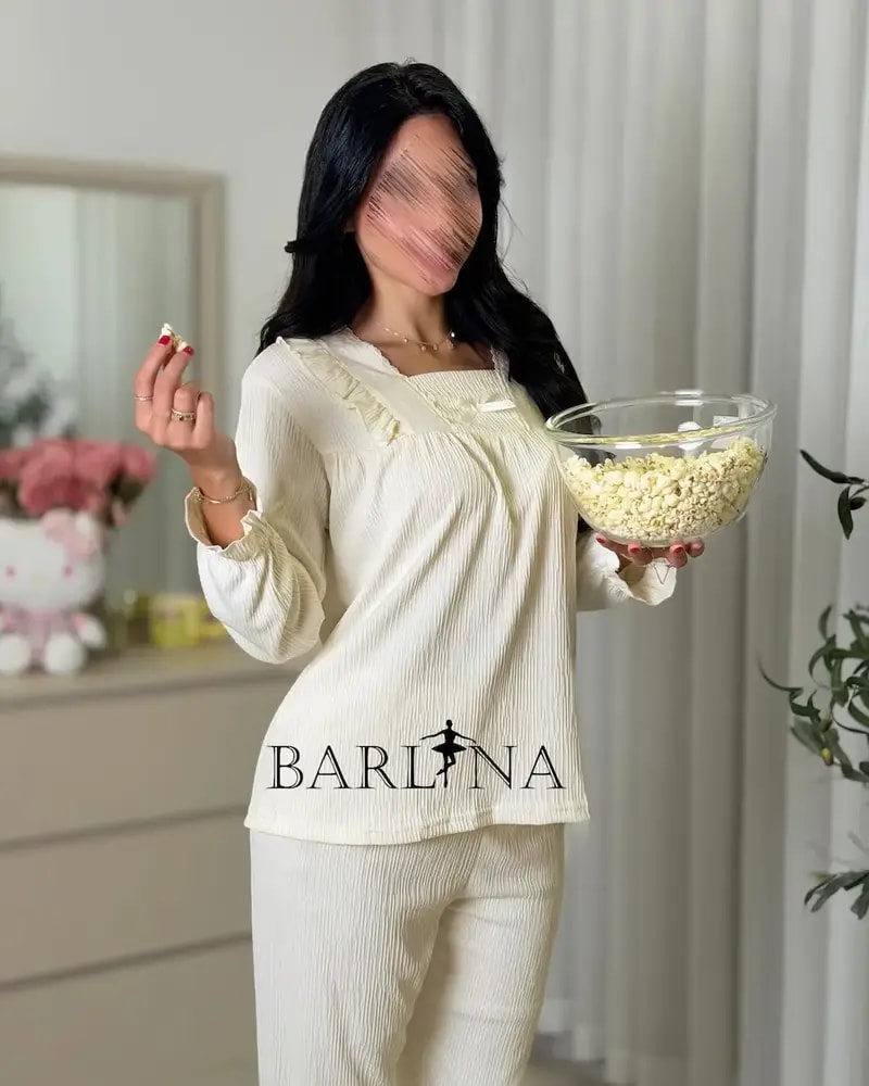 Women's soft pajama set with lace trim