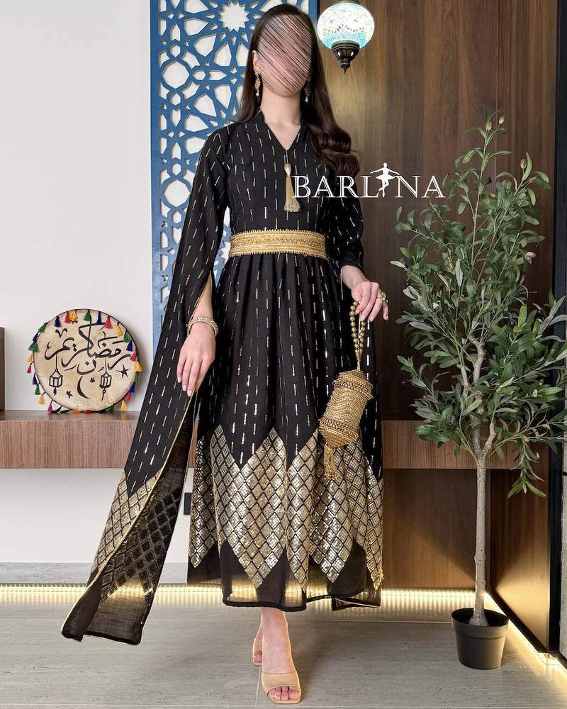Elegant black jalabiya with shiny sequins