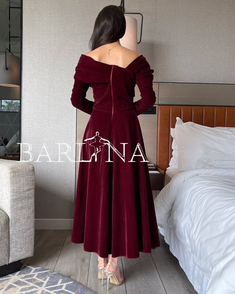 Elegant burgundy velvet dress