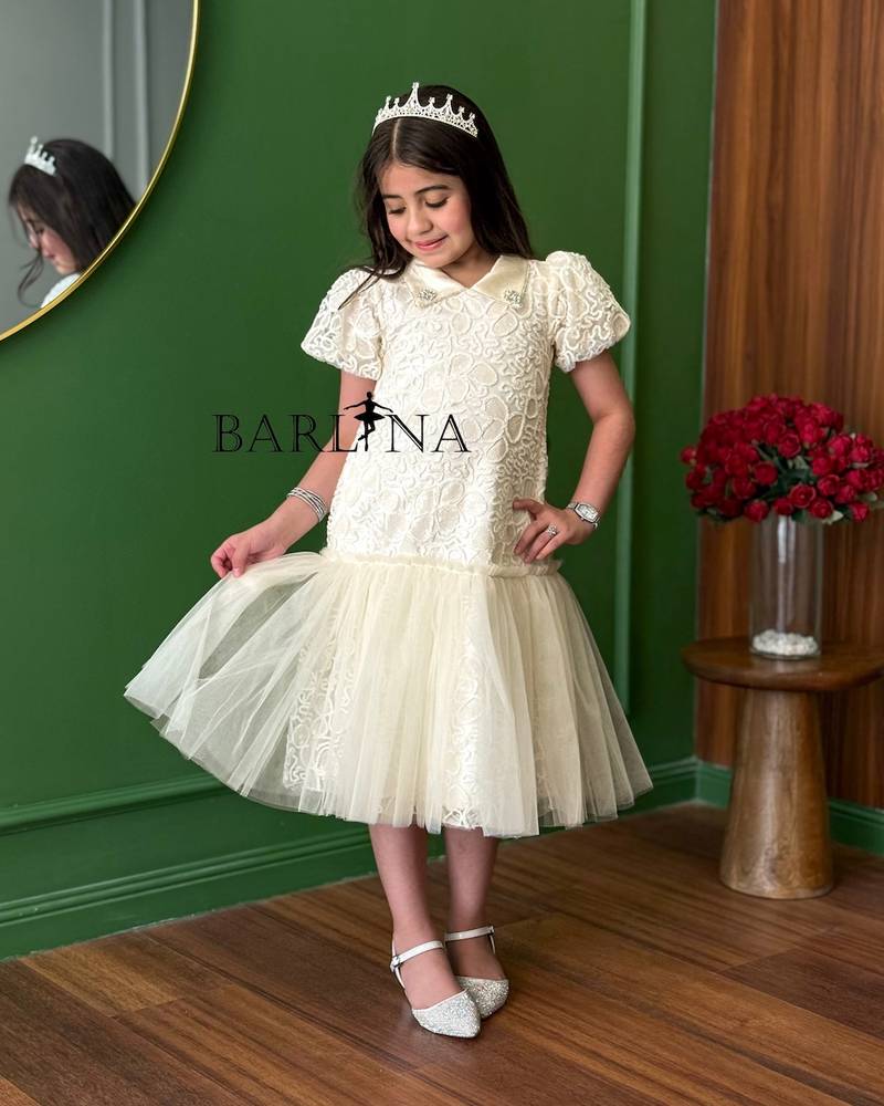 Elegant beige girls' dress for special occasions