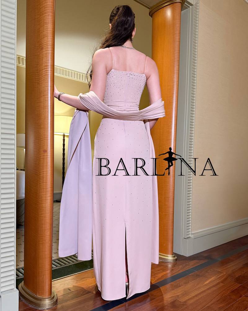 Soft pink dress embellished with scattered crystals