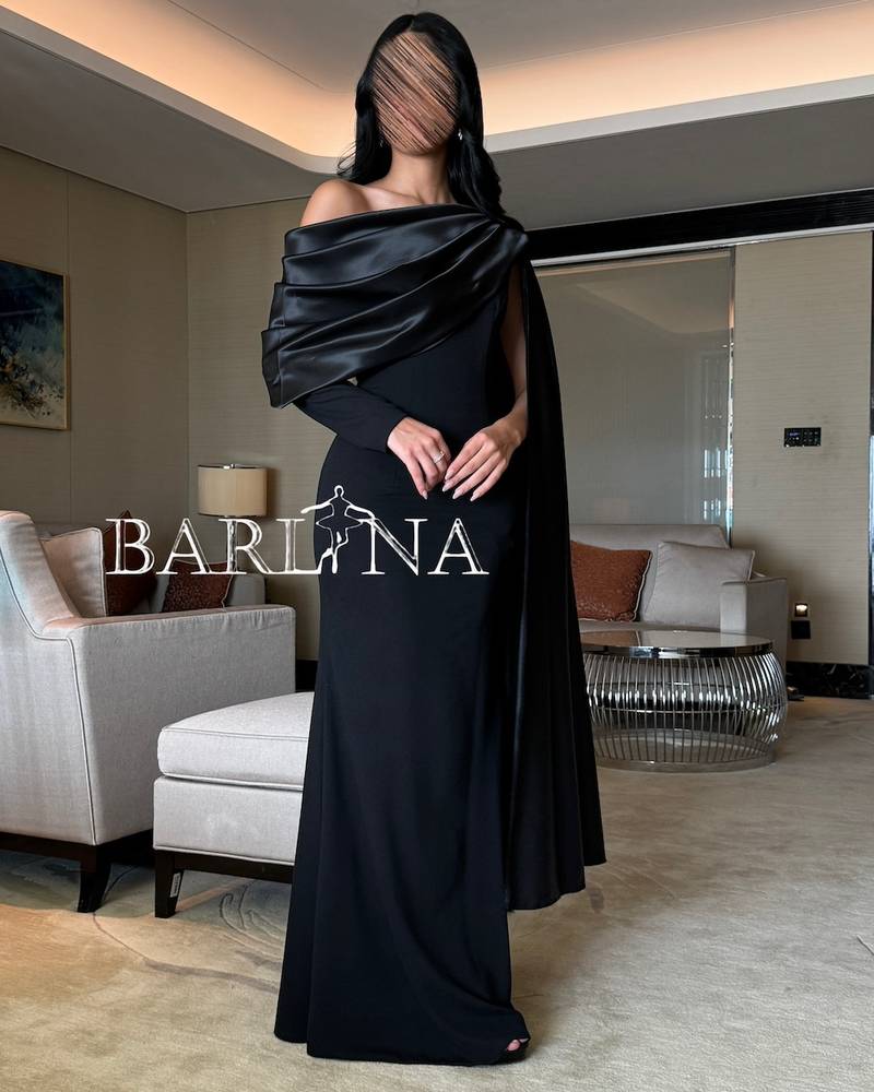 Soft black evening dress with one sleeve