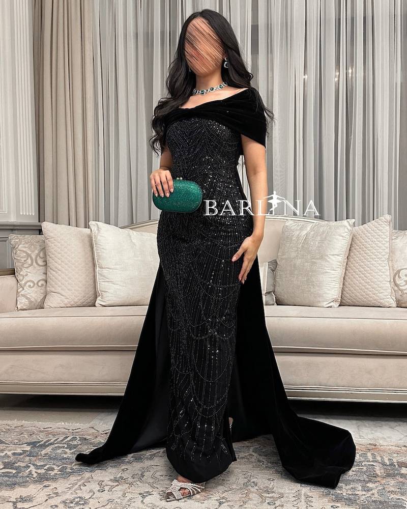 Black evening dress with shiny details