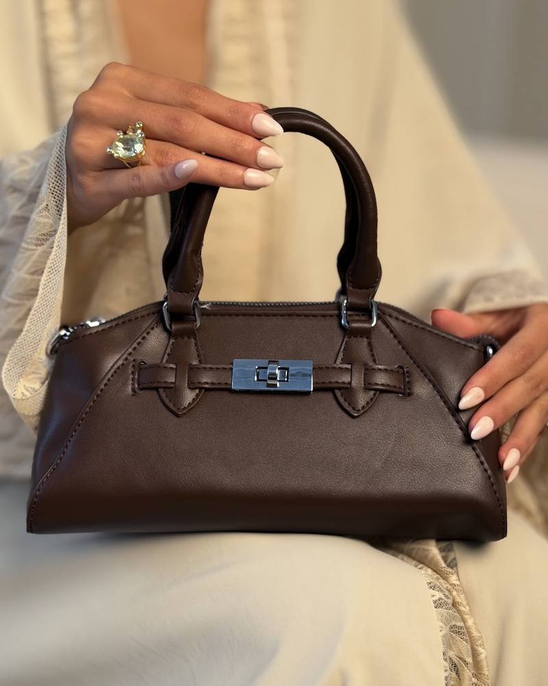 A handbag with a luxurious classic design and a metal clasp.