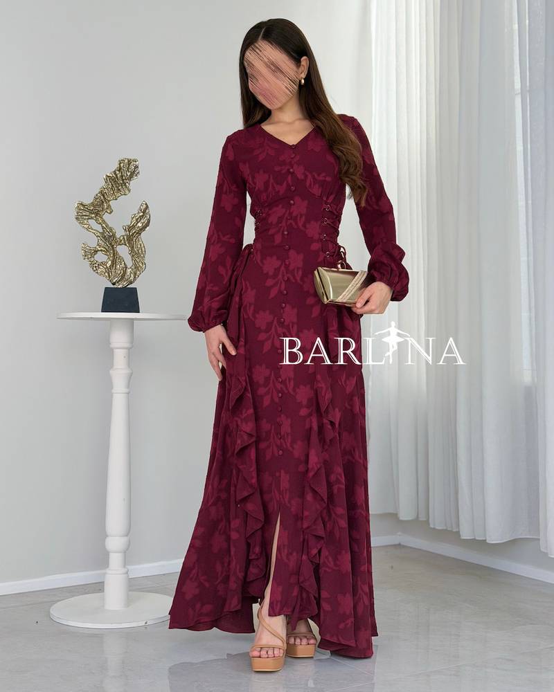 Soft fuchsia dress with side details and buttons