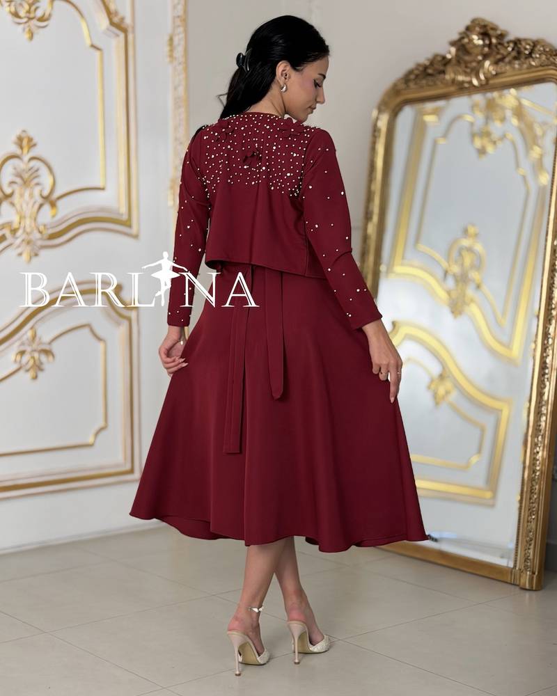 Burgundy dress with matching short jacket