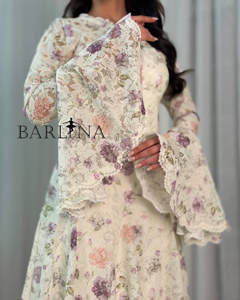 Off-white floral maxi dress with wide sleeves