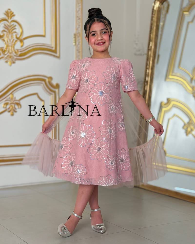 Pink girls' dress with tulle back