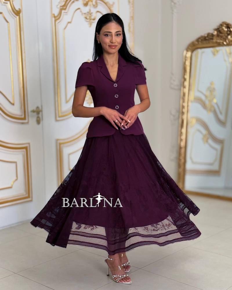 Soft purple two-piece set with lace details