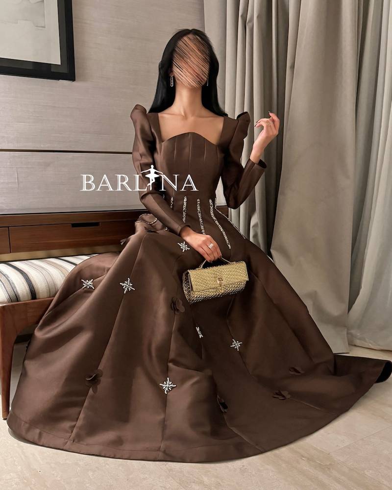 Royal brown long dress with classic cut