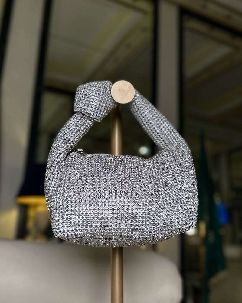 Crystal top handle bag with knot