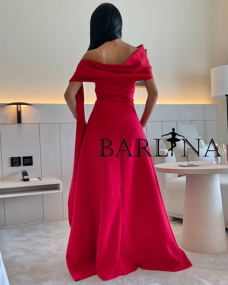 Elegant one shoulder red dress with side shawl