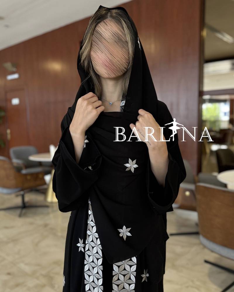 Royal black abaya with geometric embroidery