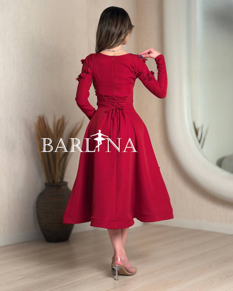 Red midi dress with floral details