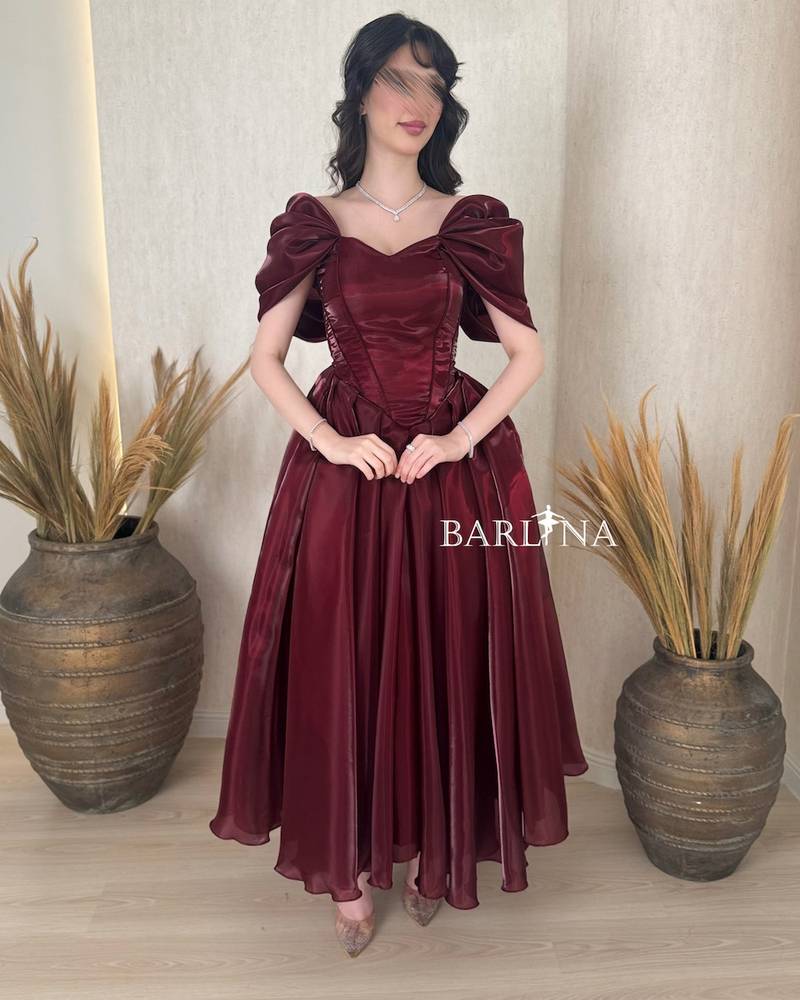 Burgundy off-shoulder corset dress