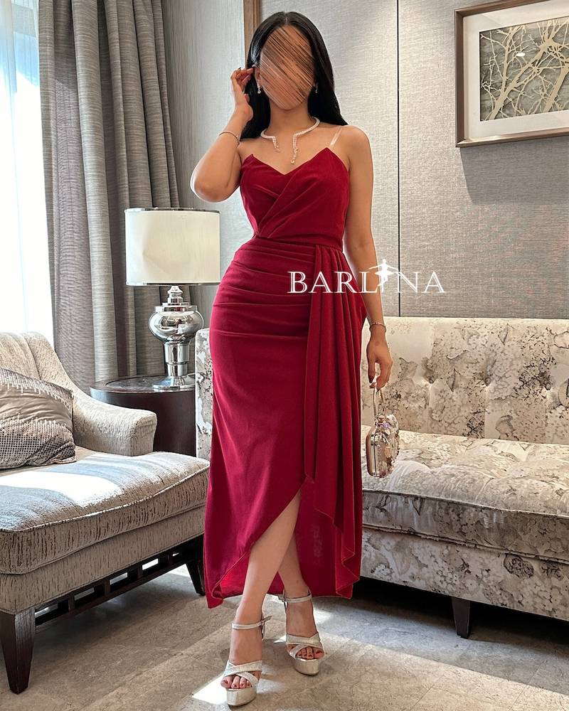 Red dress with side draped shawl