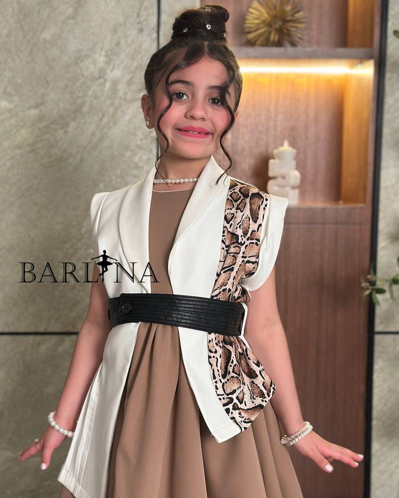 Girls brown dress with leopard print jacket