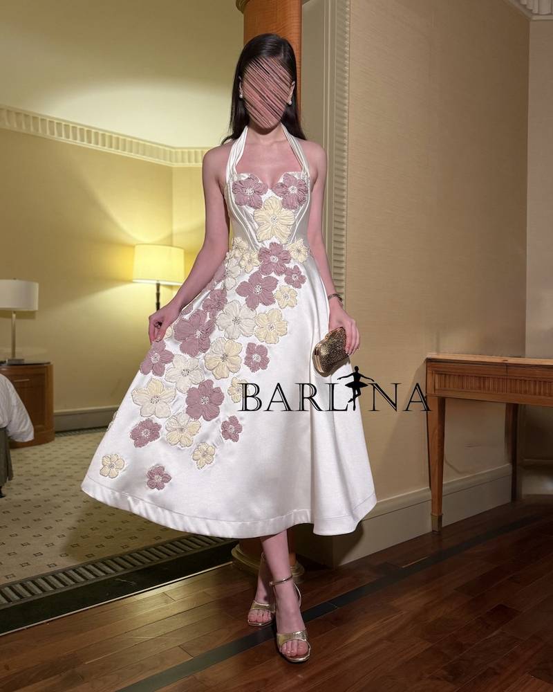 Off-white midi dress with halter neck