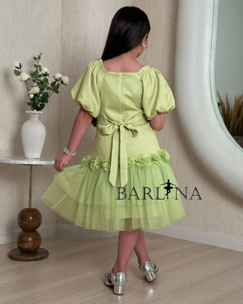 A soft girl's dress with prominent roses at the collar