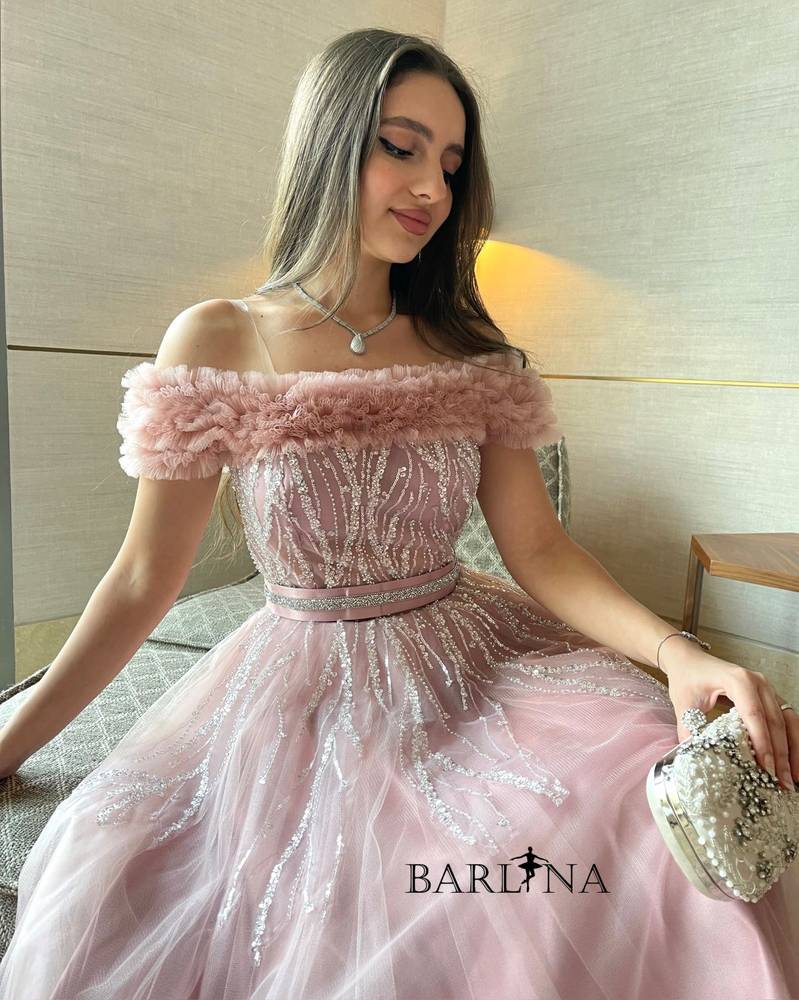 Long pink tulle dress