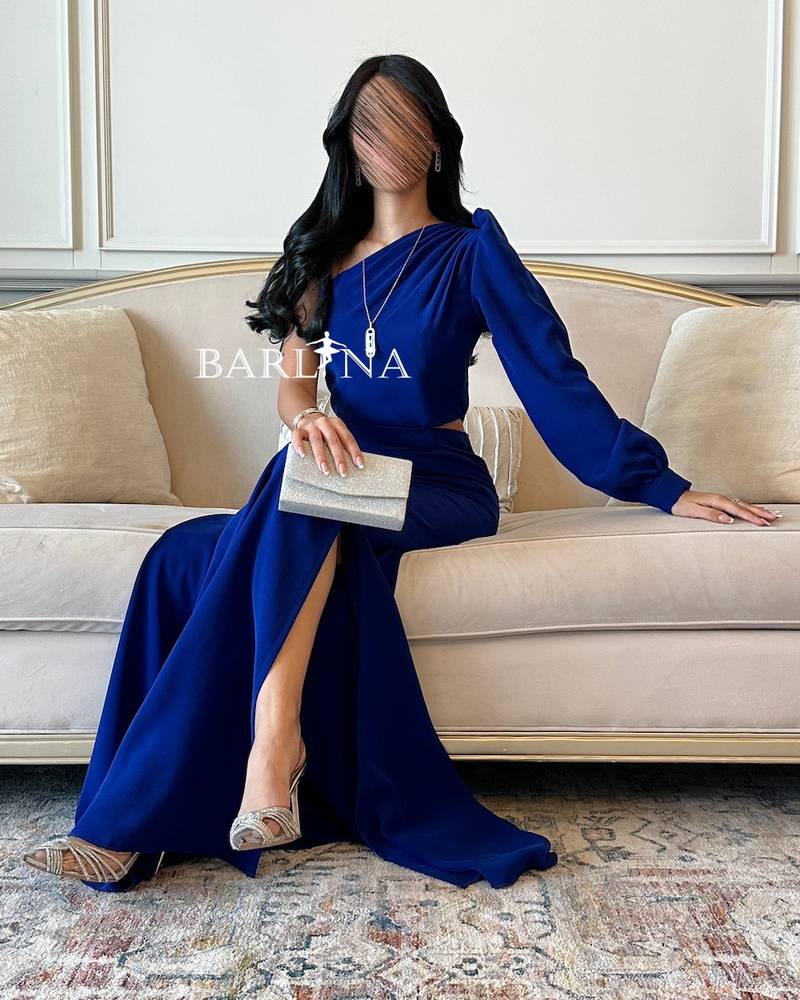 Blue one shoulder long sleeve dress