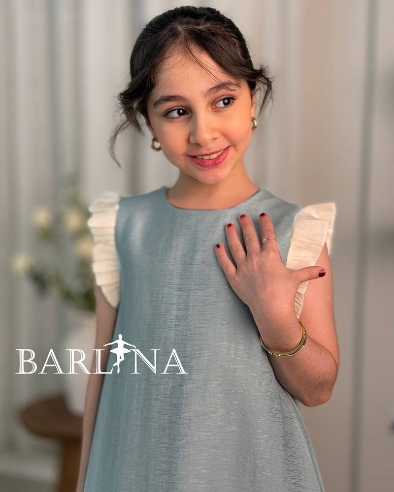 Soft girl's dress with off-white trim