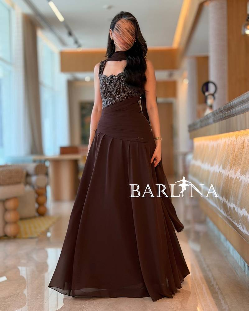 Brown evening dress with luxurious sequin embroidery