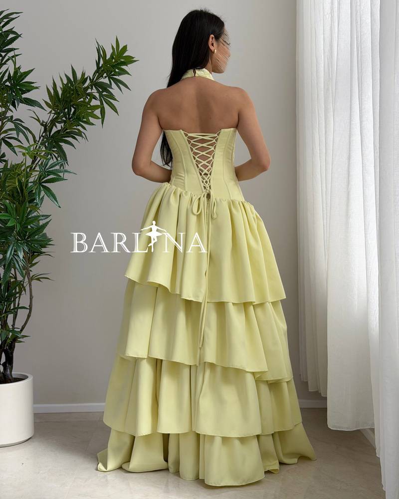 Yellow layered dress with embroidered corset